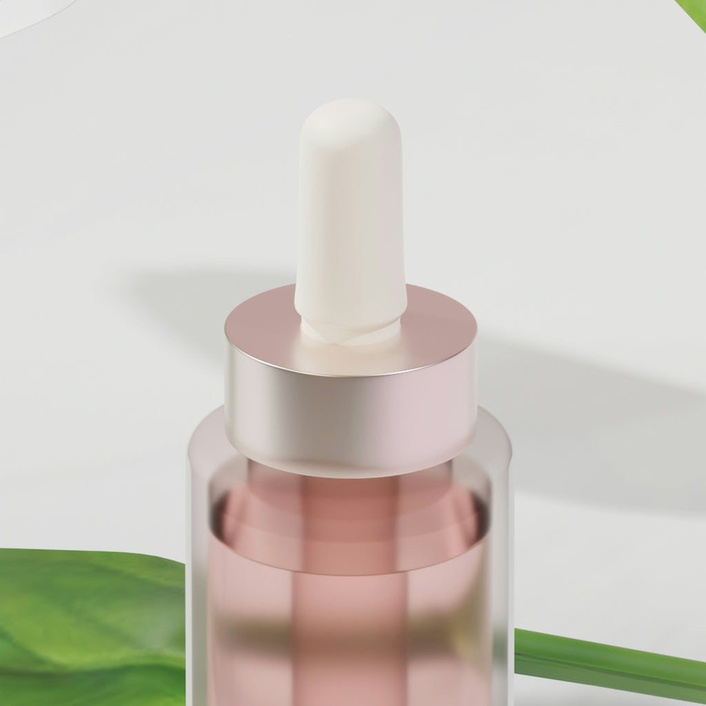 a pink and white bottle with a white cap