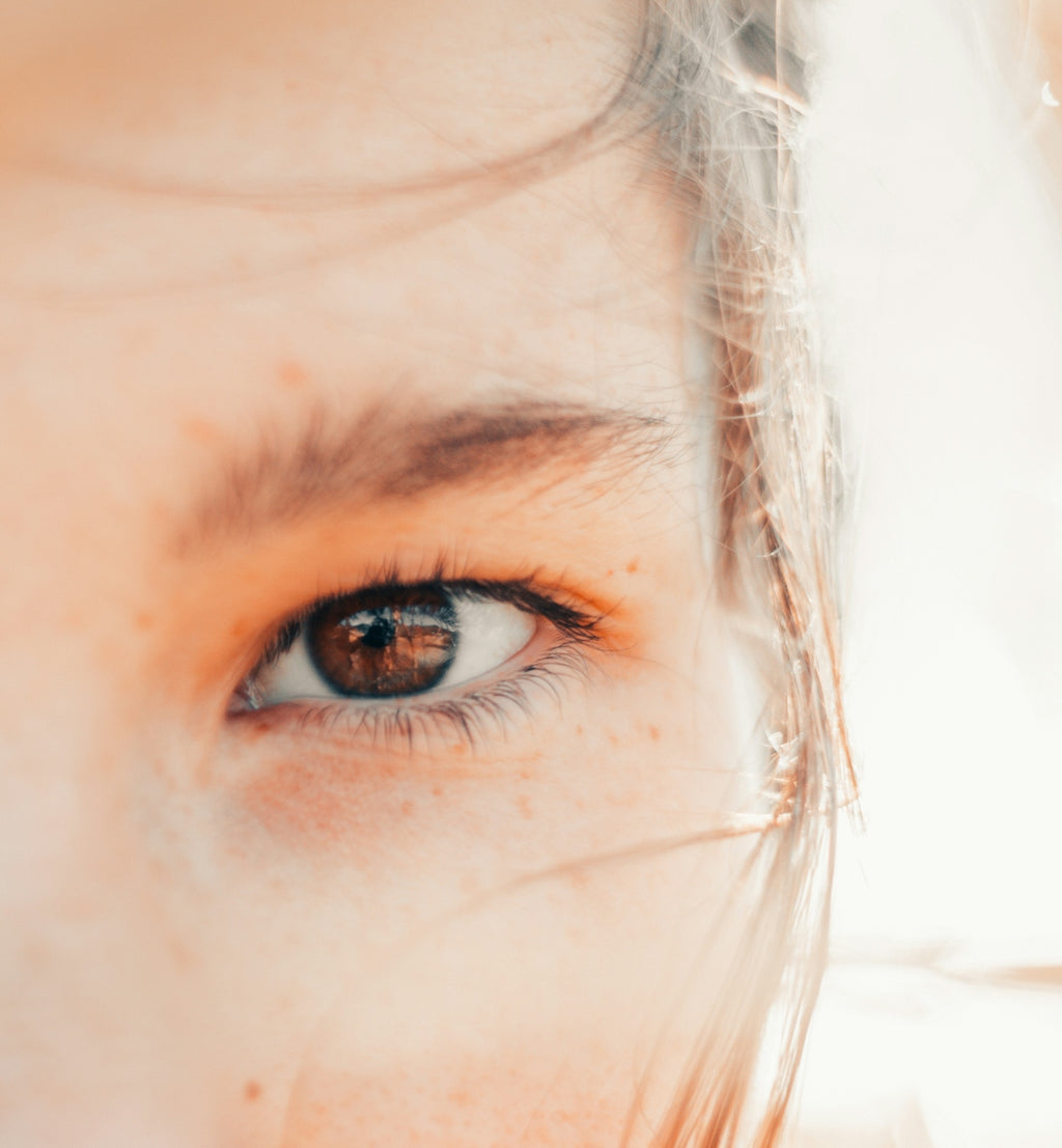 Close up of a young woman's brown eye