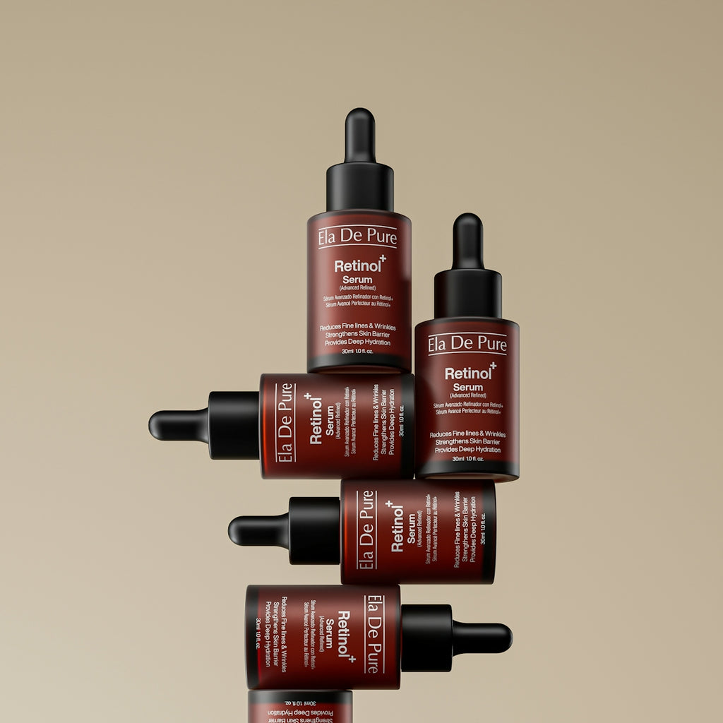 Several bottles of dr. dennis gross retinol serum stacked.