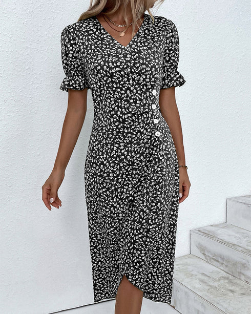 Leah | Ruffle Wrap Button Dress