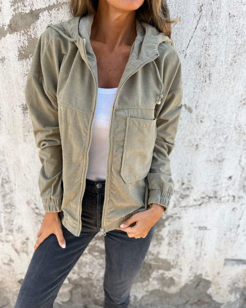 Ella™ | Corduroy Hooded Jacket with Zipper