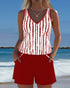 Casual Two Piece Printed V-Neck Swimsuit with Pockets