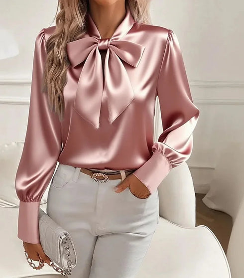 Nariyah | Satin Blouse with Long Sleeves and Bow