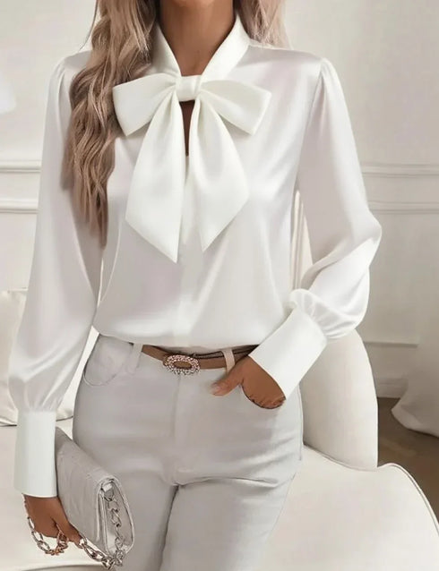 Nariyah | Satin Blouse with Long Sleeves and Bow