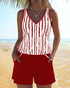 Casual Two Piece Printed V-Neck Swimsuit with Pockets