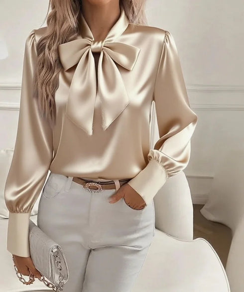 Nariyah | Satin Blouse with Long Sleeves and Bow