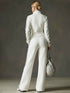 Sporty Retro Striped Webbing White Long Sleeve Sweatshirt And Wide Leg Pants Set