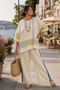 Jaxmere | Comfortable Blue-Yellow Mediterranean Top & Linen Pants