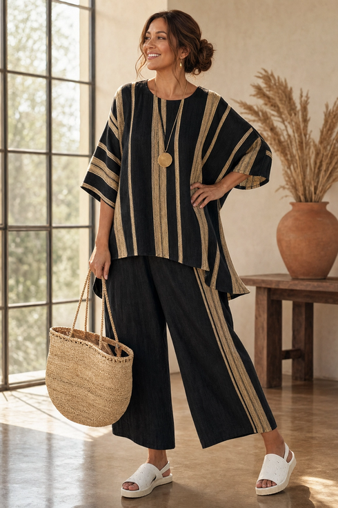 Calden | Comfortable Oversized Striped Top & Relaxed Linen Pants