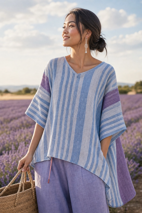 Zellora | Elegant Lavender & Sky Blue Top & Linen Pants