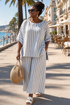 Rensleigh | Sophisticated Blue Striped Linen Top & Relaxed Pants