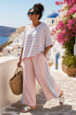 Virella | Elegant Pink-Blue Linen Blouse & Soft Pants