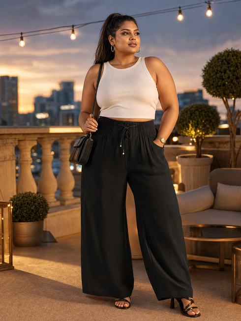 Camille | Wide-leg Pants in Cotton and Linen Blend
