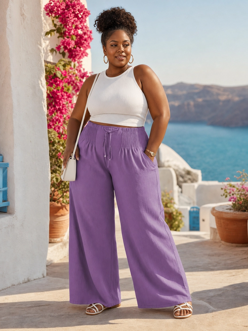 Camille | Wide-leg Pants in Cotton and Linen Blend