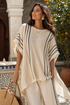 Greysen | Elegant Ivory Linen Blouse & Black Striped Pants