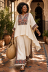 Tameric | Sophisticated Embroidered Raw Blouse & Wide Pants