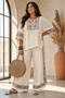 Tameric | Sophisticated Embroidered Raw Blouse & Wide Pants