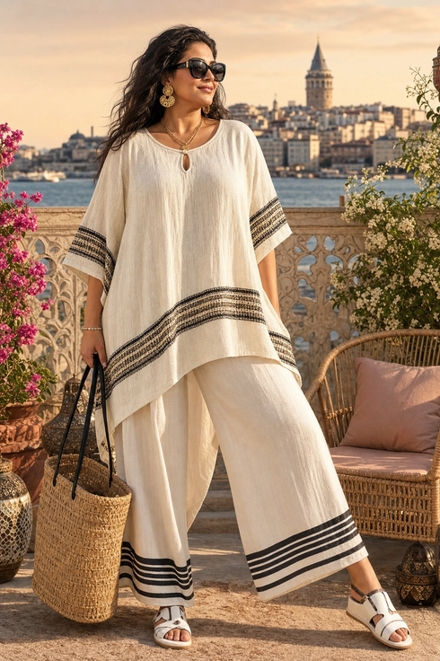 Harlowe | Elegant Black-Striped Linen Top & Flowing Pants