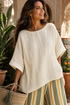 Ellowyn | Sophisticated Top & Striped Linen Pants