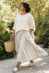 Aurcyn | Comfortable Loose Blouse & Striped Midi Skirt