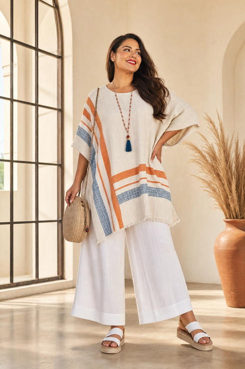 Caevan | Sophisticated Asymmetrical Blouse & Wide-Leg Linen Pants