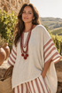 Braelith | Elegant Rustic Striped Top & Cream Linen Pants