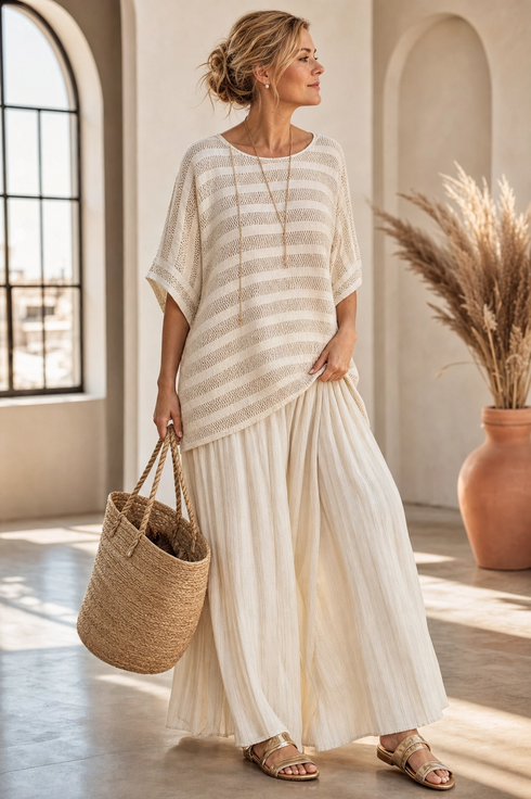 Westlyn | Comfortable Striped Bamboo Top & Flowing Linen Pants