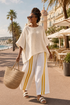 Anselor | Elegant Yellow Striped Linen Top & Wide-Leg Pants