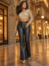 High-Waisted Button Front Flared Pants