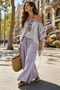 Zandrel | Elegant Off-Shoulder Top & Wide-Leg Striped Pants