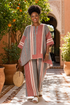 Bravine | Elegant Coral-Gray Linen Top & Wide-Leg Pants