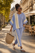Elowric | Elegant Lavender Top & Mustard Striped Pants