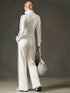 Sporty Retro Striped Webbing White Long Sleeve Sweatshirt And Wide Leg Pants Set