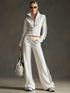 Sporty Retro Striped Webbing White Long Sleeve Sweatshirt And Wide Leg Pants Set