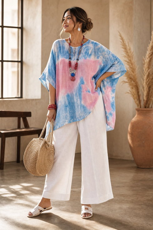 Vantrel | Comfortable Relaxed Linen Top & Striped Bamboo Pants