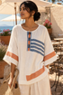 Marcellin | Sophisticated Blue-Orange Striped Top & Pants