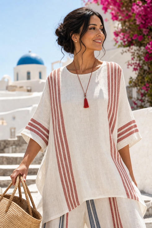 Solvane | Sophisticated Multicolor Striped Top & Mediterranean Pants