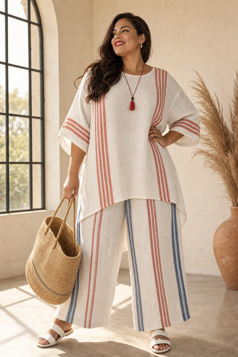Solvane | Sophisticated Multicolor Striped Top & Mediterranean Pants