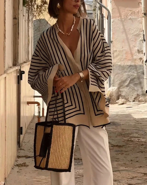 Casual Split Stripe Shirt