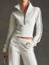 Sporty Retro Striped Webbing White Long Sleeve Sweatshirt And Wide Leg Pants Set