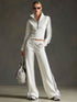 Sporty Retro Striped Webbing White Long Sleeve Sweatshirt And Wide Leg Pants Set