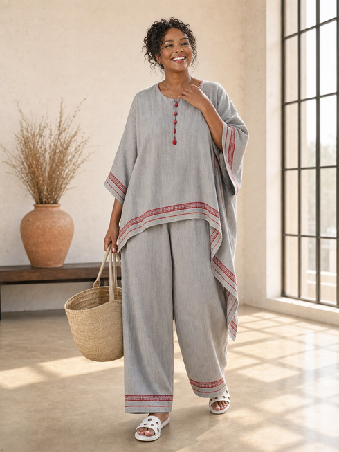 Daelric | Sophisticated Asymmetrical Blouse & Ethnic Wide-Leg Pants