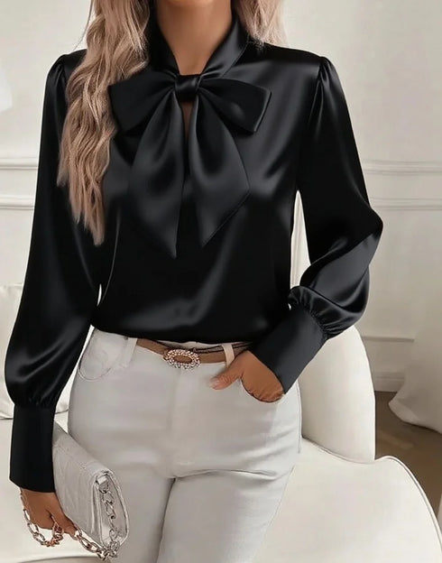 Nariyah | Satin Blouse with Long Sleeves and Bow