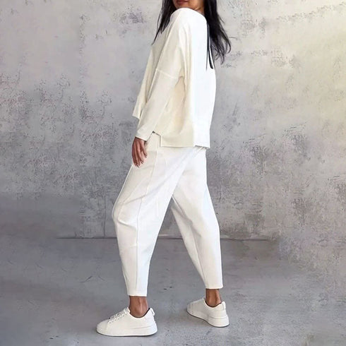 Mode Leisure Long Sleeve with Round Neck & Pants 2-Piece Set