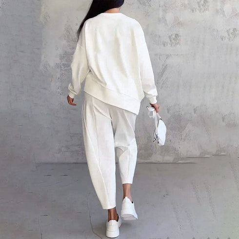 Mode Leisure Long Sleeve with Round Neck & Pants 2-Piece Set