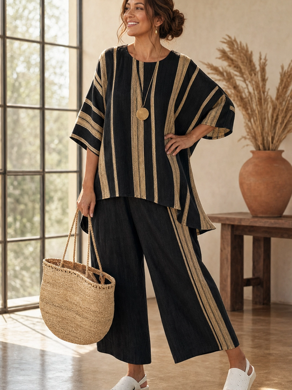 Calden | Comfortable Oversized Striped Top & Relaxed Linen Pants